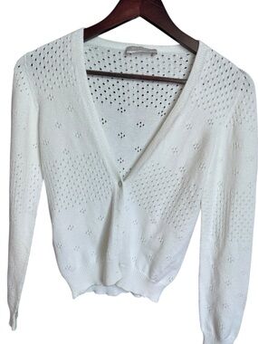 Vintage Stefanel Italy White Pointelle Knit Cardigan - Italian Yarn